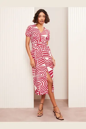 Friends Like These Short Sleeve Midi Belted Shirt Dress AU 20