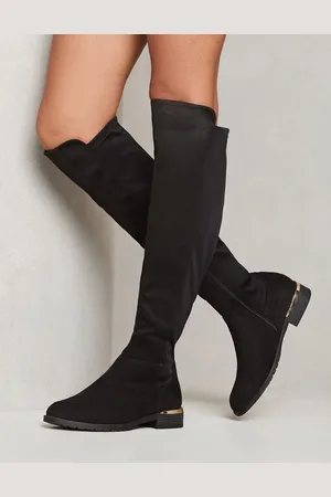 Lipsy London Black Standard Fit Elastic Flat Knee High Long Faux Suede boot AU 8 (EU 39)
