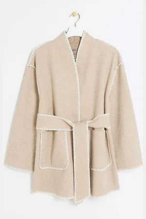 River Island Beige Web Stitch Shorts Wrap Coat small
