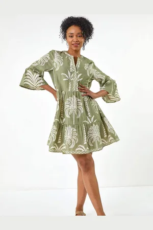 Roman Petite 100% Cotton Tropical Tiered Dress 14