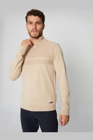 Threadbare Neutral Rib Detail Knitted Quarter Zip Jumper S