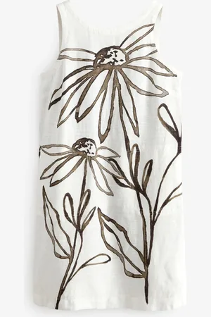 Next Linen Scoop Back Mini Shift Dress AU 16 Petite