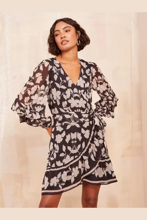 Friends Like These Chiffon Ruffle Wrap Mini Dress AU 10