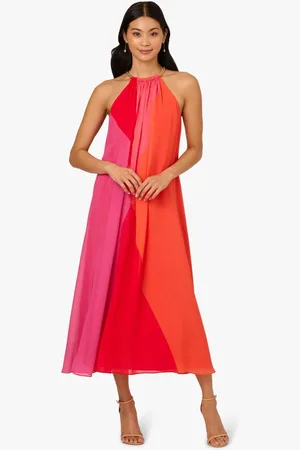 Adrianna Papell Color Block Chiffon Dress AU 12