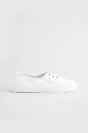 Next White Embroidered Forever Comfort Laceless Canvas Slip-On Trainers AU 6.5 (EU 37.5)