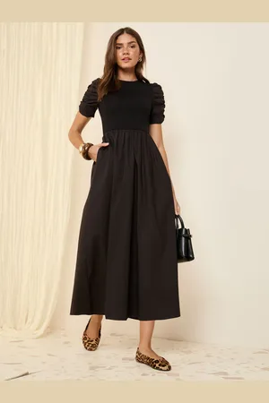 Friends Like These Petite Cotton Mix Ruched Sleeve Midi Dress AU 16