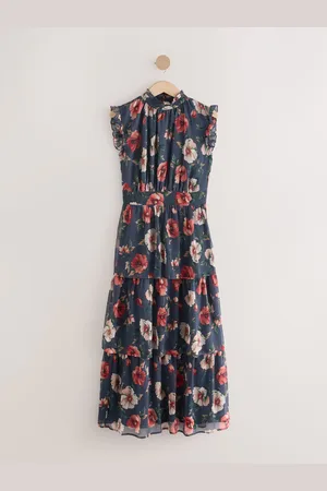 Next Printed High Neck Tiered Occasion Maxi Dress AU 8