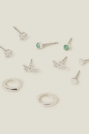 Accessorize Silver Sterling Plated Bee Stud and Hoop Earrings 5 Pack One