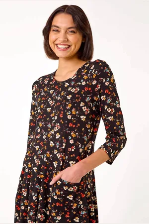 Roman Black Floral Print Pocket Detail Tunic AU 10