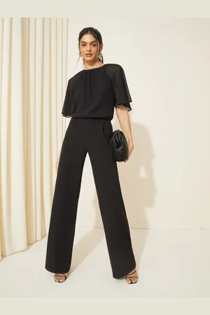 Friends Like These Black Chiffon Flutter Sleeve Wide Leg Jumpsuit AU 12