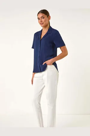 Roman Blue Collared Short Sleeve Blouse AU 16