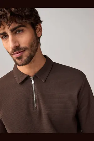 Next Long Sleeve Waffle Textured 100% Cotton Polo Shirt 5XL