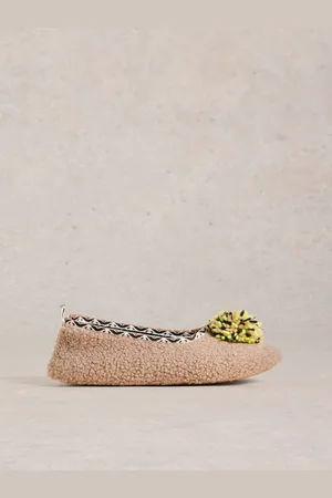 White Stuff Natural Pom Ballet Slippers AU 8 (EU 38.5)