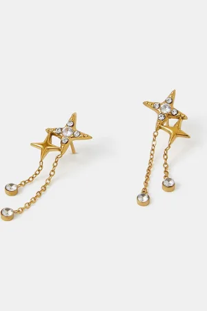 Accessorize Gold 14ct Plated Sparkle Star Chain Earrings One