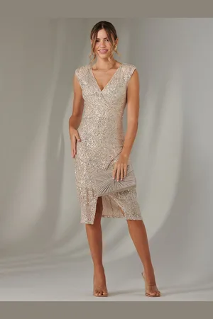 Jolie Moi Demi Sequin Wrap Slit Bodycon Dress AU 14