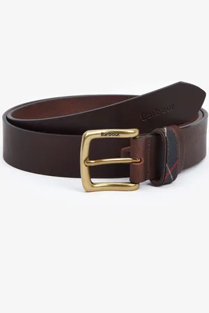 Barbour Brown Esk Leather Tartan Loop Belt L