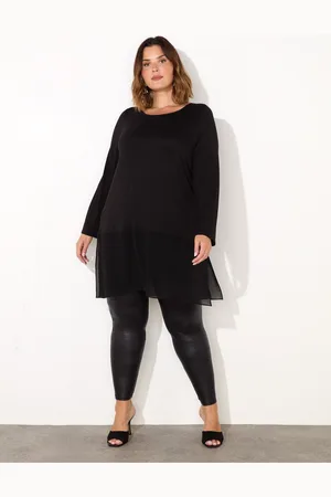 Live Unlimited London Black Curve Jersey Tunic With Chiffon Hem AU 22