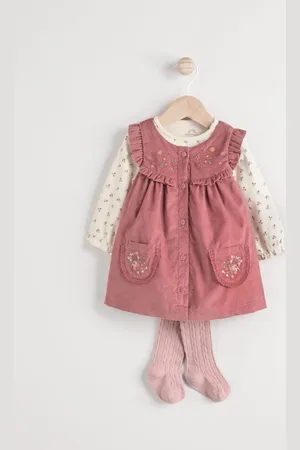 Next Baby Corduroy Pinafore 100% Cotton Dress With Tights (0mths-2yrs) 5662cm
