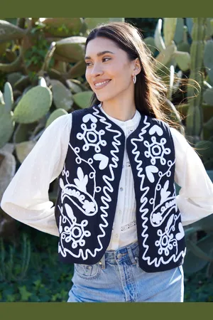 Threadbare Black 100% Cotton Cornelli Embroidered Gilet AU 14