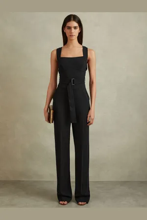 Reiss Black Kim Cross Back Belted Jumpsuit AU 6