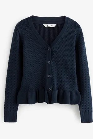Clarks Navy Girls Cable Knit Frill School Cardigan 4 Years (104cm)
