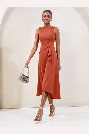 Lipsy London Wrap Metal Trim Fit And Flare Midi Dress 14