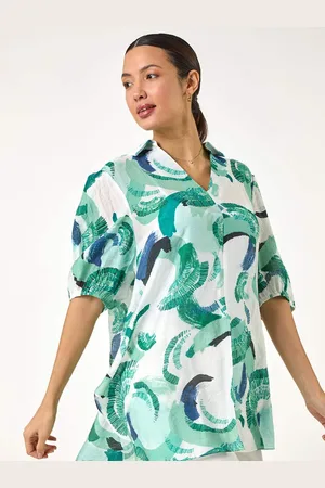 Roman Green Floral Print Longline Blouses AU 16