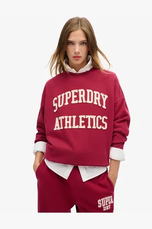 Superdry Bordeaux Red Oversize Athletic 100% Cotton Appliqu Crew Hoodie AU 10