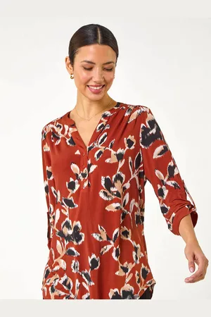 Roman Red Blurred Floral Print Blouses AU 18