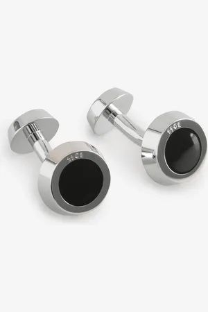 HUGO BOSS Black Enamel Insert Round Cufflinks One