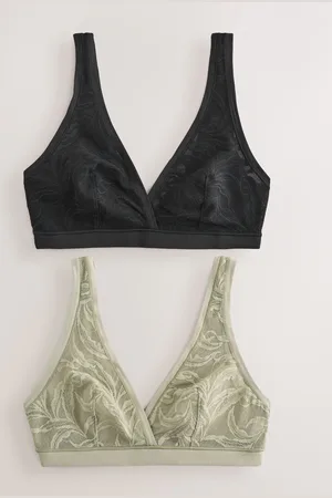 Next Black/Green Bralette Ultimate Comfort Soft Brushed Lace Bras 2 Pack A-E AU 6