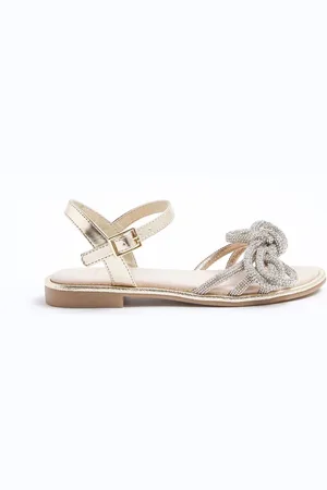 River Island Gold Girls Embelished Knot Flat Sandals uk5eu38