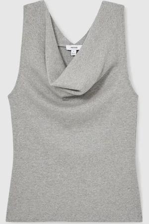 Reiss Grey Marl Lyra Ribbed Cowl-Neck Vest medium