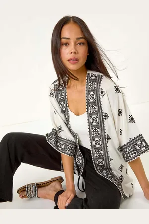 Roman White Petite Abstract Embroidered Coverups AU 10