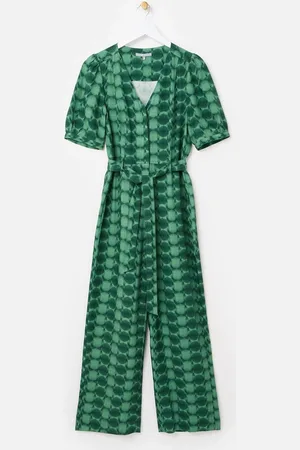 Oliver Bonas Green Geometric Circle V-Neck Tie Waist Jumpsuit 6