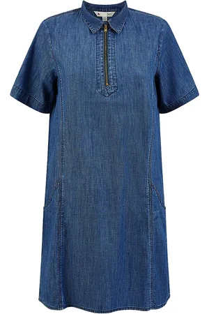 Yumi 100% Cotton Chambray Dress With Zip Neckline AU 14
