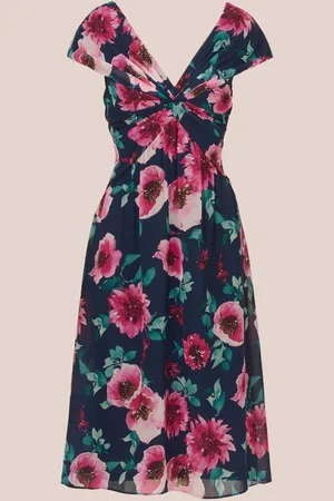 Adrianna Papell Printed Front Twist Midi Dress AU 12