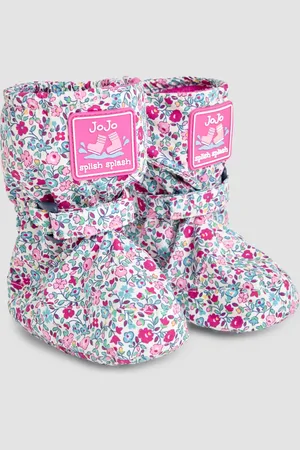 JoJo Maman Bébé Cream Ditsy Print Fleece Lined Booties 12