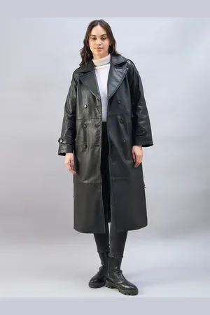 Urban Code Black Leather Maxi Trench Coat With Belt AU 12