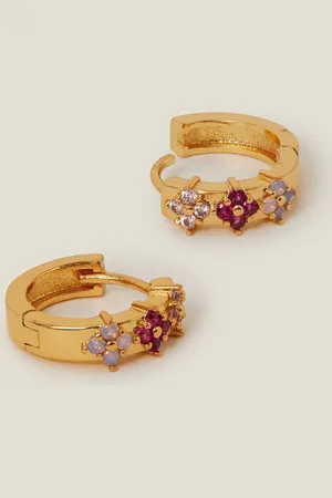 Accessorize Gold Plated 14ct Sparkle Flower Hoop Earrings One