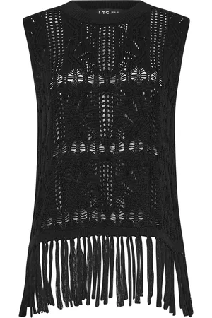 Long Tall Sally Black Crochet Tassle Vest AU 10