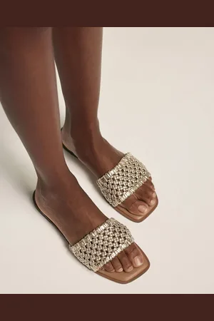 mint&berry Gold Sophie Leather Woven Sliders AU 8 (EU 39)