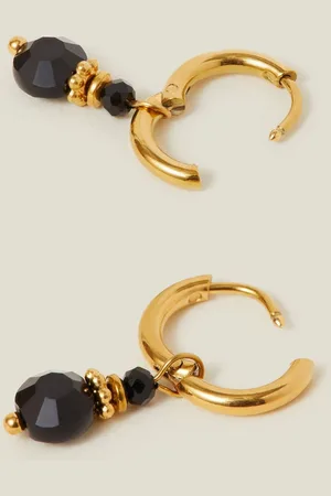 Accessorize Gold 14ct Plated Bead Drop Huggie Hoop Earrings One