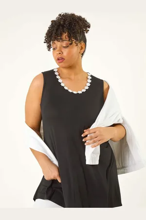 Roman Black Curve Daisy Trim Vest Top AU 20