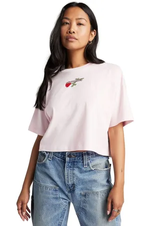 Converse Pink Oversized Hearts Cropped T-Shirt L