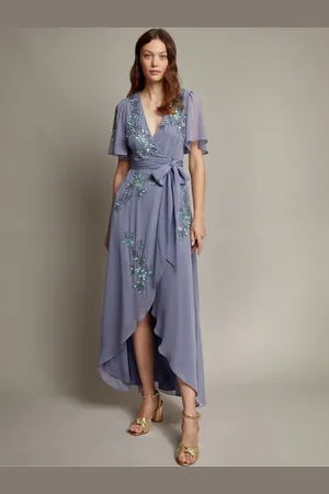 Monsoon Sarah Floral Print Embellished Maxi Wrap Dress AU 12