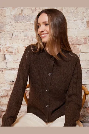 Threadbare Brown Button Up Pointelle Knit Cardigan 14