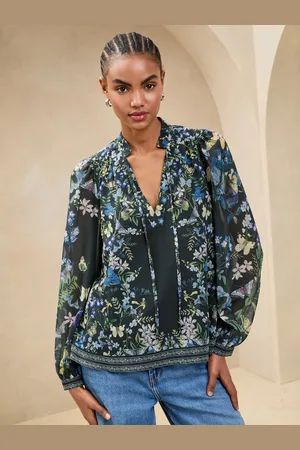 Lipsy London Blue Printed Long Sleeve Blouse AU 8