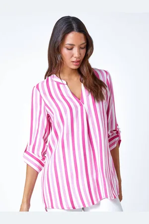 Roman Pink Stripe Print Pleat Detail Tunics 12
