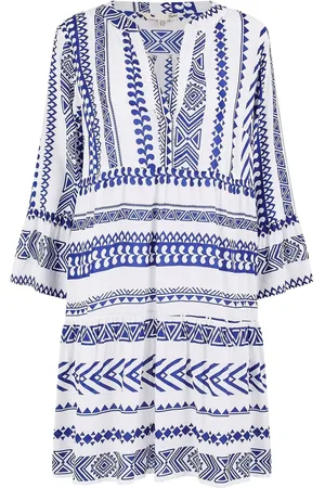 Yumi Blue Tencel Geo Stripe Print Beach Tunic 22